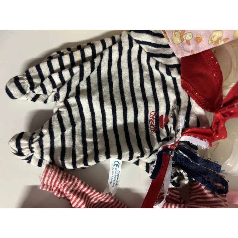 Vintage Baby Girl Doll Lot 6in Brown Hair w/ Outfit & Bottles Unimax/Corelle Mix